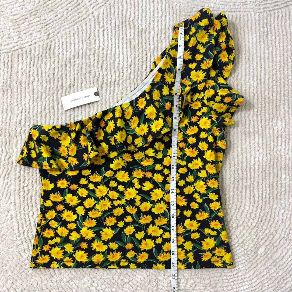 NWT Anthropologie Maeve One Shoulder Ruffled Top Yellow Floral Size Medium - Picture 8 of 10